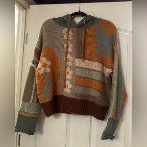 NATURAL LIFE Multicolor Patchwork Cowl Sweater with Hoodie!!